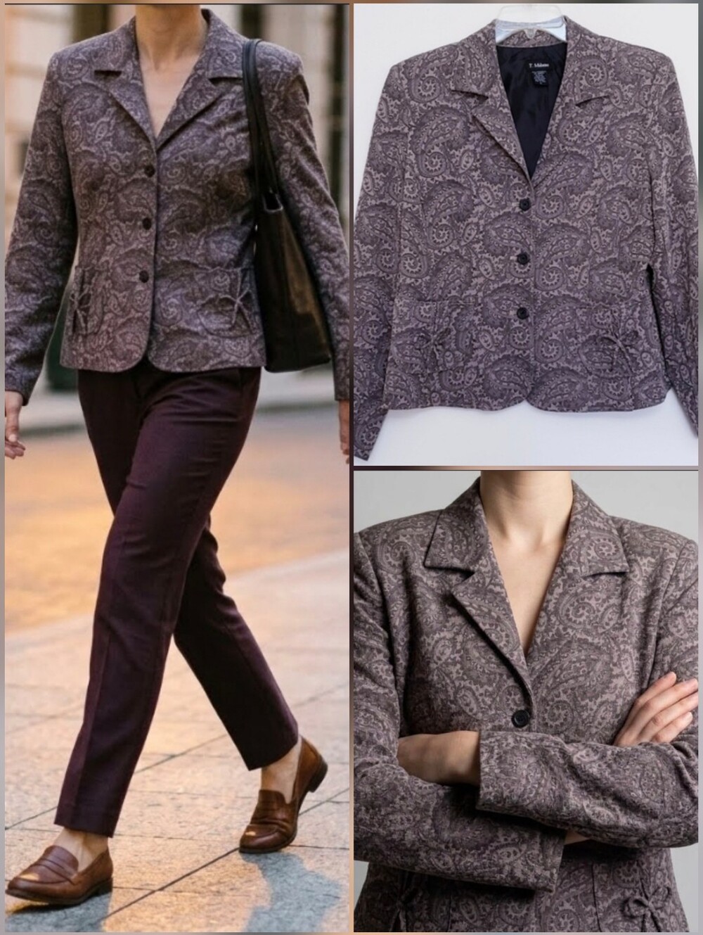 ❤️T. Milano gray paisley print blazer 🤍Size 14